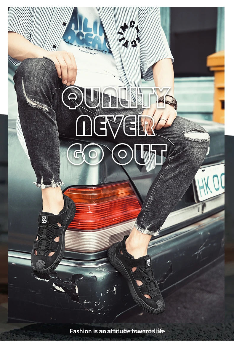 Large Size Sandals for Men, New Summer Style, Trendy, Versatile, Casual Sports Sandals, Soft-Soled Hollow Beach Shoes for Men