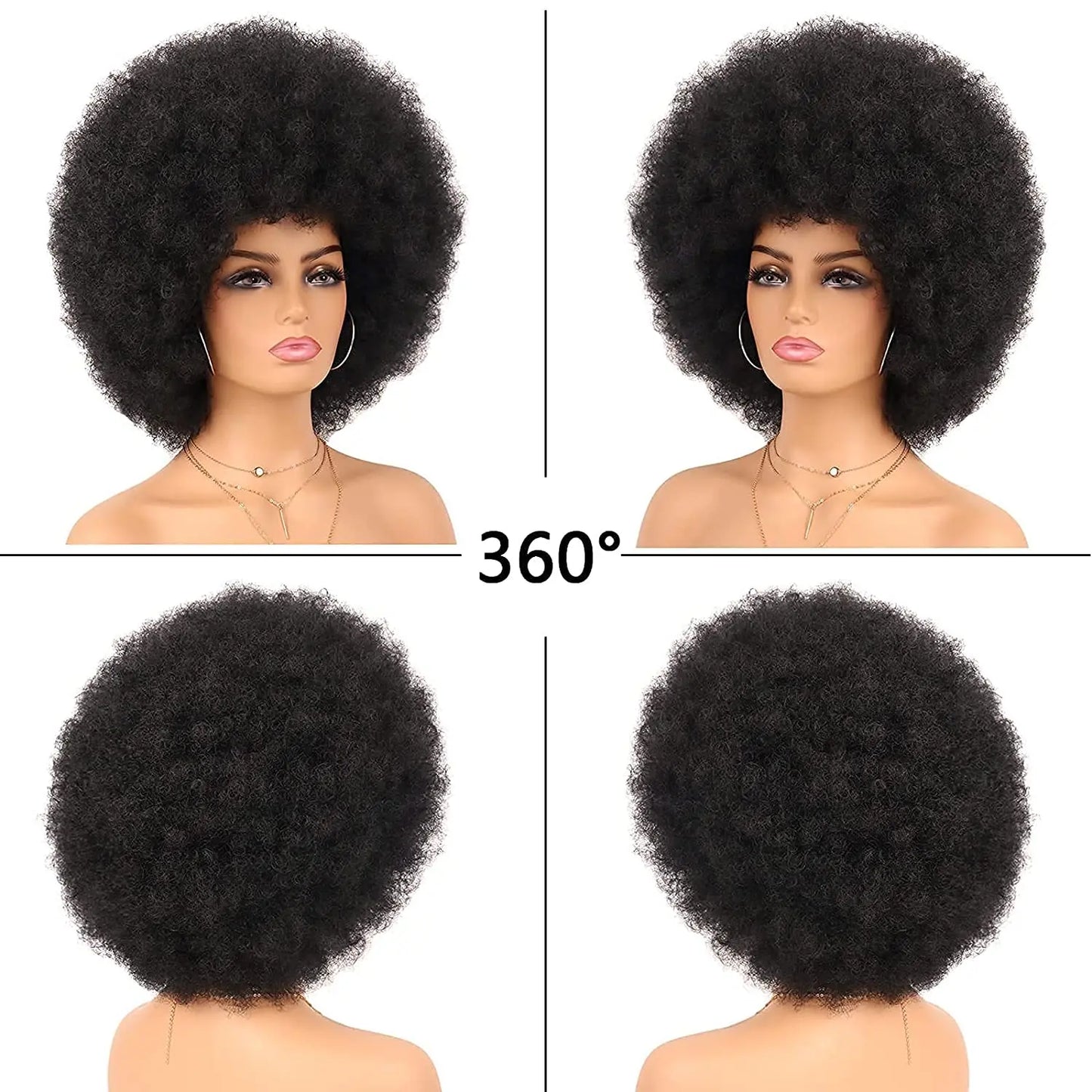 Synthetic 70s Afro Curly Wigs for Black Women Glueless Wear Soft Black Large Bouncy Natural Looking Full for Daily Party Use