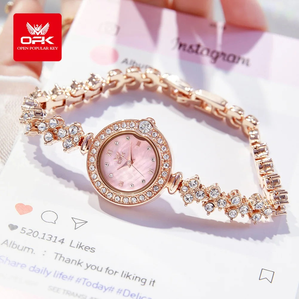 OPK 6054 Full Diamond Woman Watches Original Quartz Wrist Watches for Women Fashion Elegant Waterproof Ladies Watch Girls Gifts