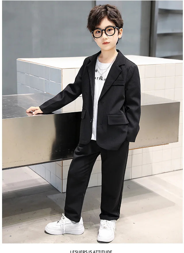 Suits for Boys Spring Autumn Long Sleeve Casual Blazer Jacket Trouser 2pcs School Uniform Teen Kids Clothes Set Children Cosutme