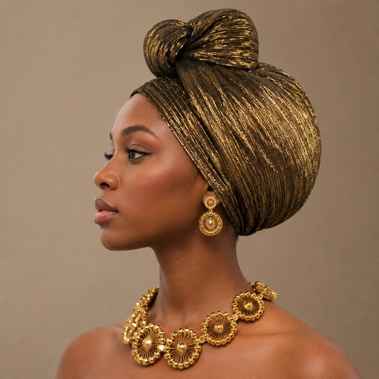 Metallic Shimmer Knotted Turban Head Wrap Women Stretch Crinkled Fabric Pre-Tied African Style Headscarf Daily Party Fashion Cos