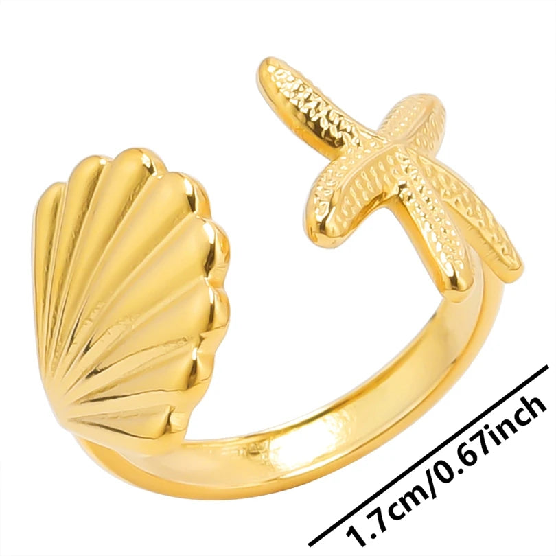 Fashion 5pcs/lot Marine Jewelry Sea Animals Conch Starfish Shell Rings Stainless Steel Rings Jellyfish Scallop Oceans Women Gift