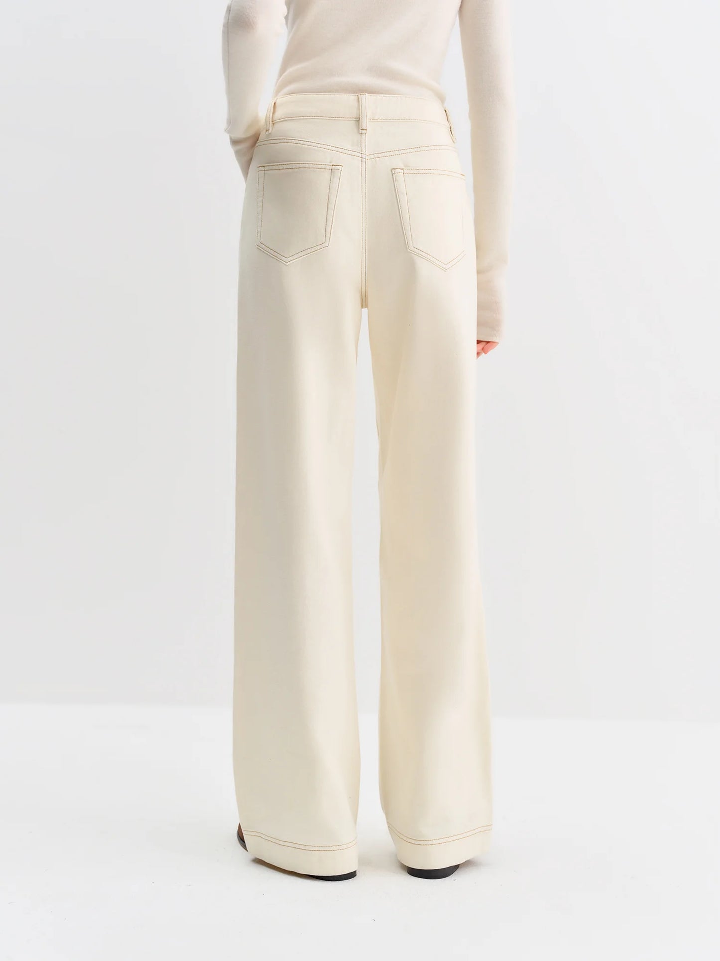 FSLE Straight High Waist Jeans for Women Winter Solid Simple All-match 2025 New Long and Short Versatile Pants Korean Style