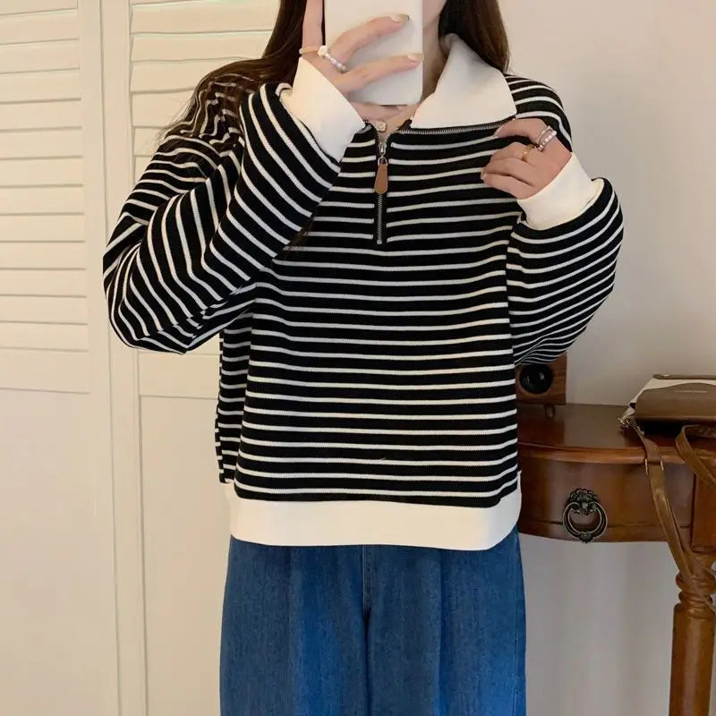 Women Striped Half Zip Sweatshirt Long Sleeve Collared Pullover Casual Fit  Fashion Oversized Streetwear Tops 2026 Tendencias BAZAARHUBO