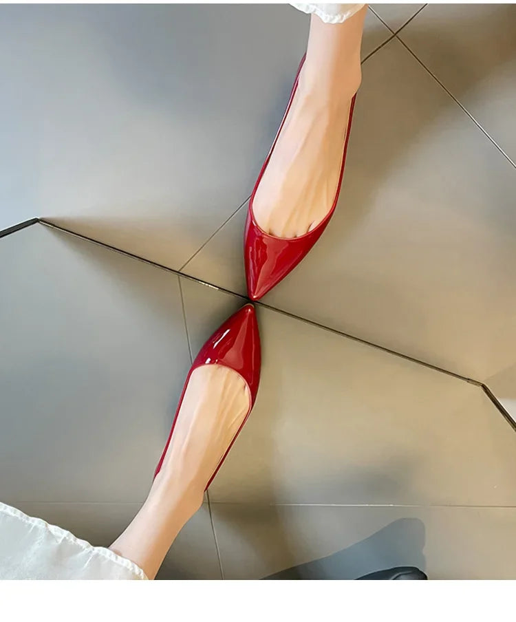 Fashion Flats Women Low Heels 5cm Internal Height Increasing Shoe Women Shoes Pointed Toe Patent Leather Office Driving Shoes
