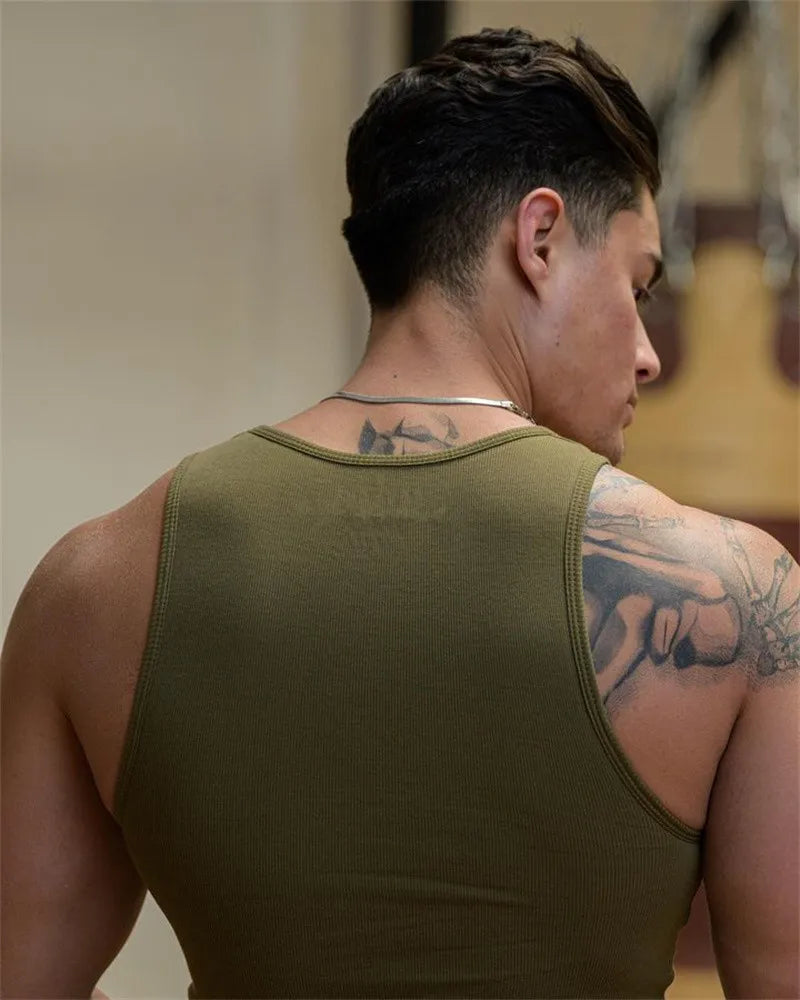 Spring Summer Knit Ice Silk Ribbed Fitness Sports Casual Slim-fit Men's Vest Men's I-line Muscle Vest Cotton Men