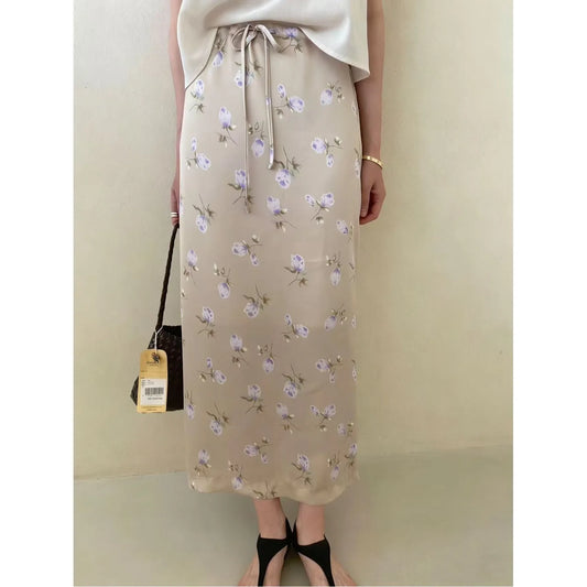 Sweet Floral Print Half Skirt Elastic Waist Straight Leg Summer New Arrival Women's Fashion Korean Style Long Skirt