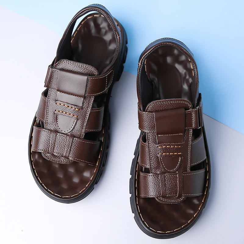 Men's Sandals Adjustable Solid Color Shoes Summer Casual Comfort with Durable Rubber Sole, Breathable PU for Outdoor Walking