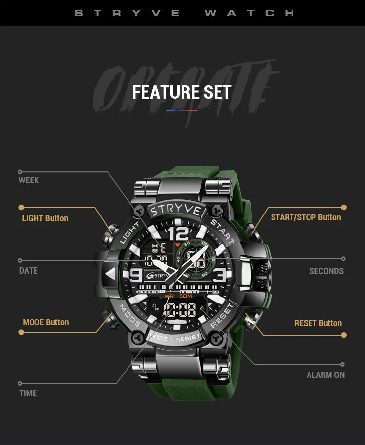 Fashion Stryve Watches S8025 Men's Cool Colorful Sports Digital Watches Fashion Designer Dual Movement Men's Wrist Watch
