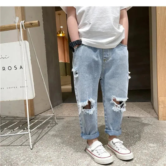 Kids Boys Pants Summer Ripped Jeans New Fashion Children's Baby Loose Casual Jeans Pants Boy and Girl Trousers