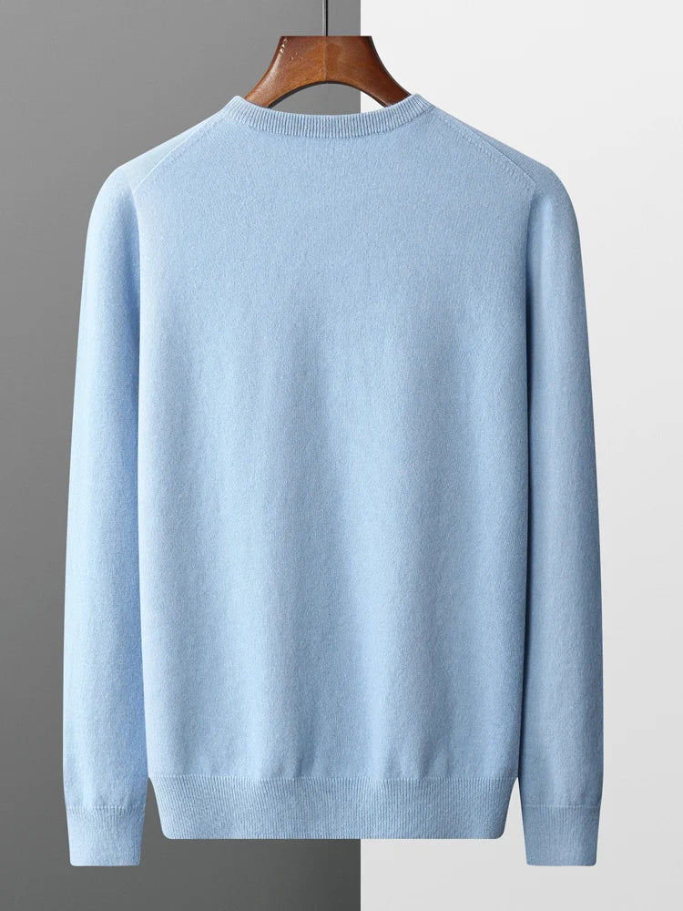 100% Merino Wool Sweater Men's O Neck Pullover Tops One-piece ready-to-wear Autumn Winter Solid Color Sweater Versatile Basic