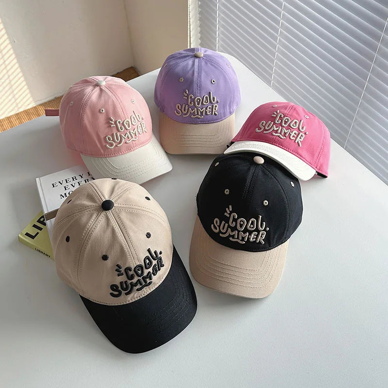 Letter Colorblock Kids Baseball Cap Summer Sunshade Toddler Peaked Hat Korean Embroidered Children Sun Hats
