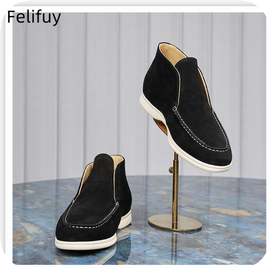 Autumn Men's Casual Soft Bottom Real Leather Shoes Slip-On High Top Daily Wear Shoes Comfortable Sheepskin Versatile Flat Shoes