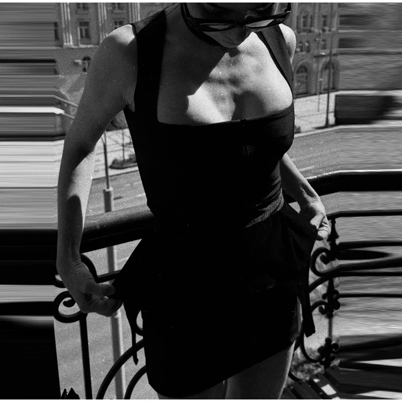 Sexy Printed Sling Waistband Dress Women Urban Sleeveless Square Collar Closed Waist Mini Dress Female 2026 Summer Lady Robes