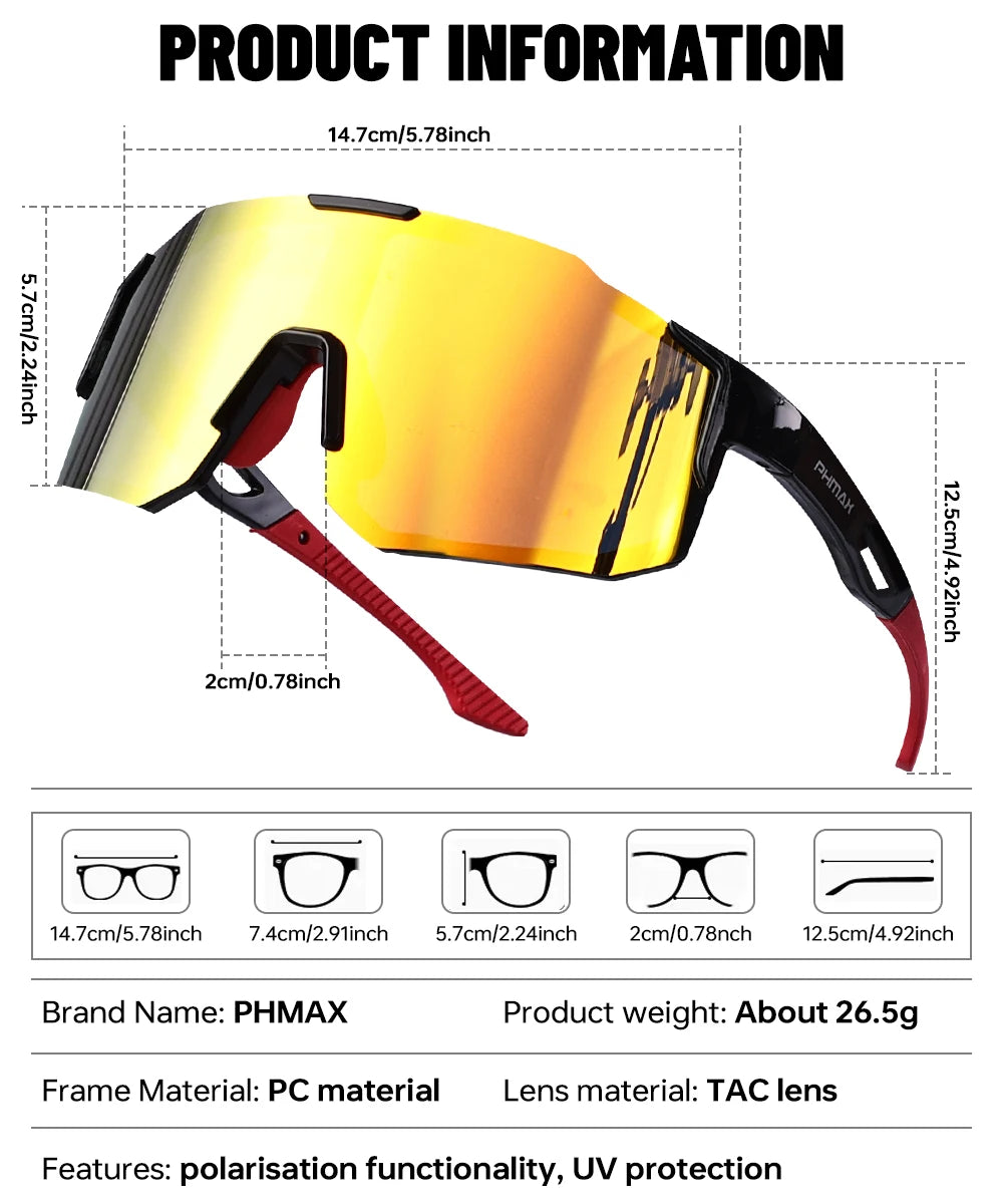 PHMAX Polarized Cycling Glasses Men's Woman Bike Bicycle Polarized Sunglasses 2026 MTB Road Racing Lightweight Flexible Goggle