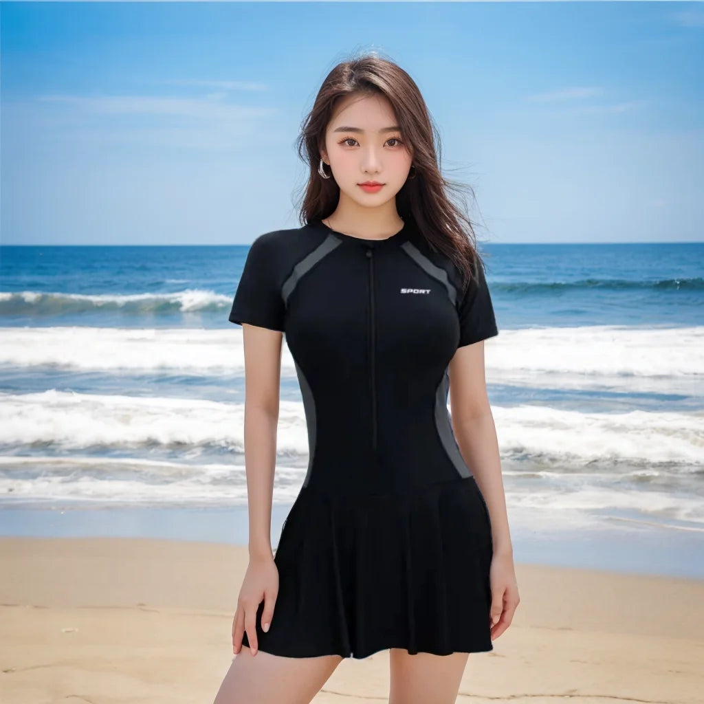 plus Size  Swimsuit Long Sve Holiday Swimwear for Women Casual Sle Milk Silk Fabric round Ne Fixed Chest Pad
