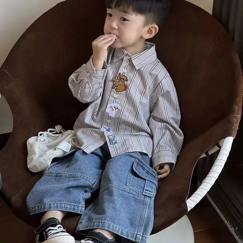 Boys Jeans Korean Style All-match Loose Cargo Pants Kids Fashion Brand Mid-small Children Autumn Casual Straight Pants Spring