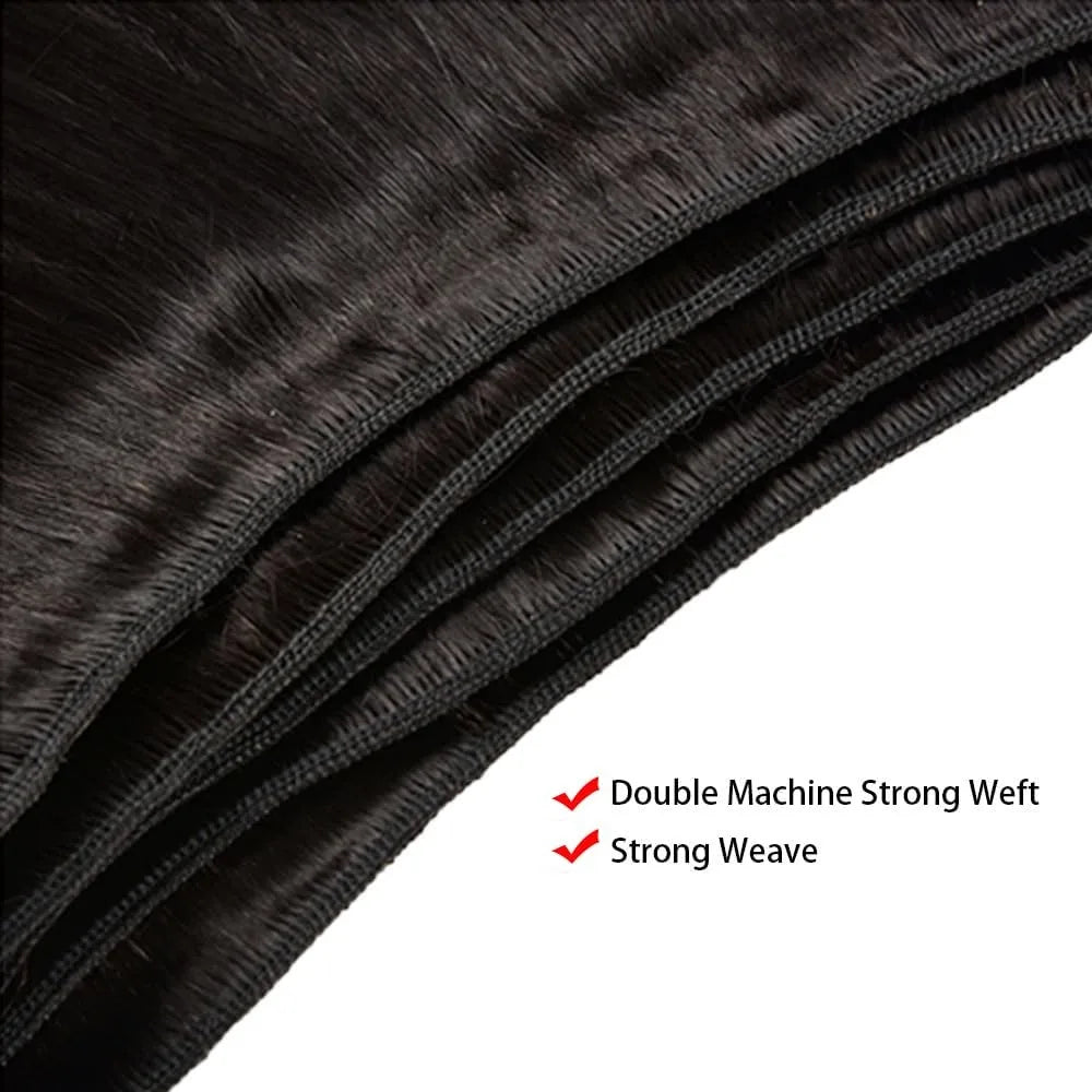 Human Hair Bundles Straight 12-32Inch Unprocessed Brazilian Hair Weave 3 Bundles Silky Black Hair Extensions Raw Quick Weave