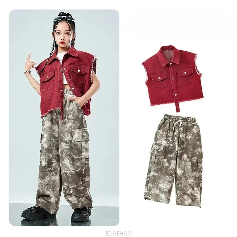 Children Hip Hop Jazz Fashion Show BoyGirl Loose Vest Baggy Pan t T-shirt Suits Sets Dance Performance Clothes Kids Tracksuits