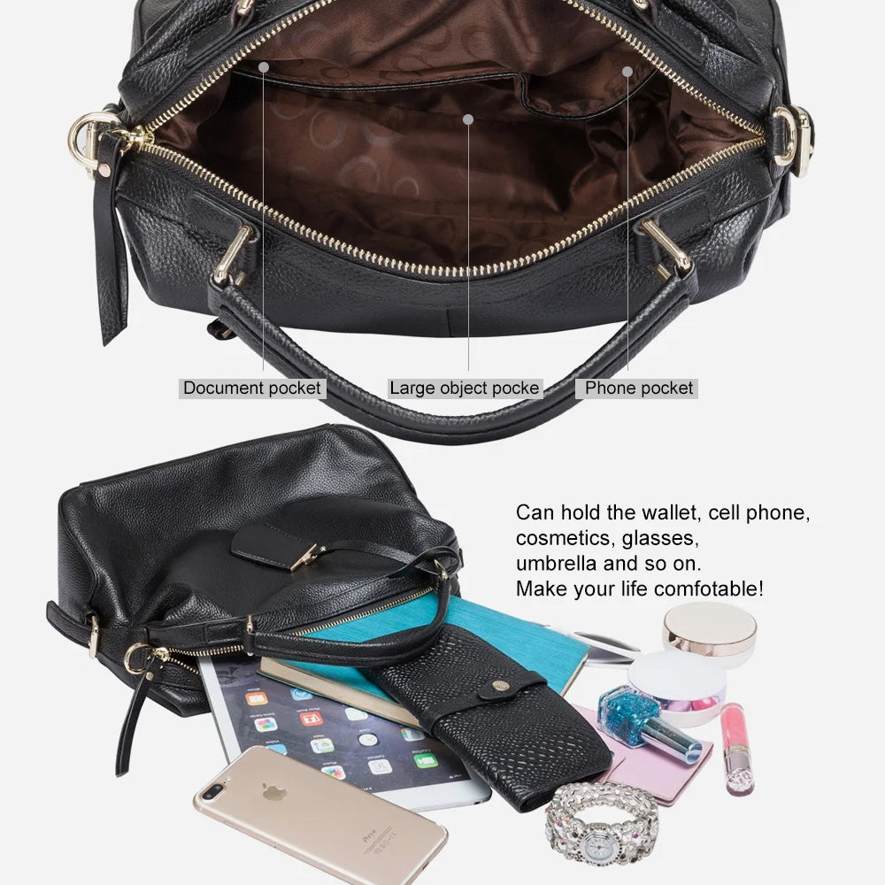 Zency Fashion 100% Genuine Leather Women's Tote Bag Boston Charm Crossbody Messenger Handbag Luxury Shoulder Purse for Females