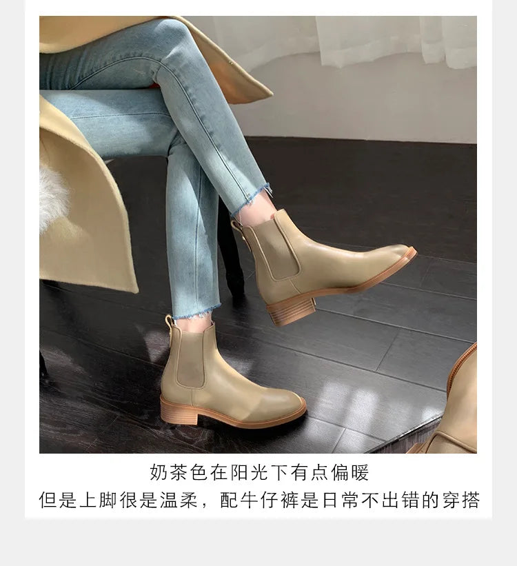 2026 Autumn/Winter Ankle Boots Women Basic Chelsea Botas Mujer Low Thick Heels Short Booties PU Leather Slip On Stretch Botines