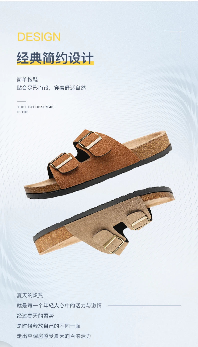Brand Men Women Sandals Summer Designer Couple Cork Clogs Sandals Luxury Classic Unisex Mules Beach Slide With Adjustable Buckle