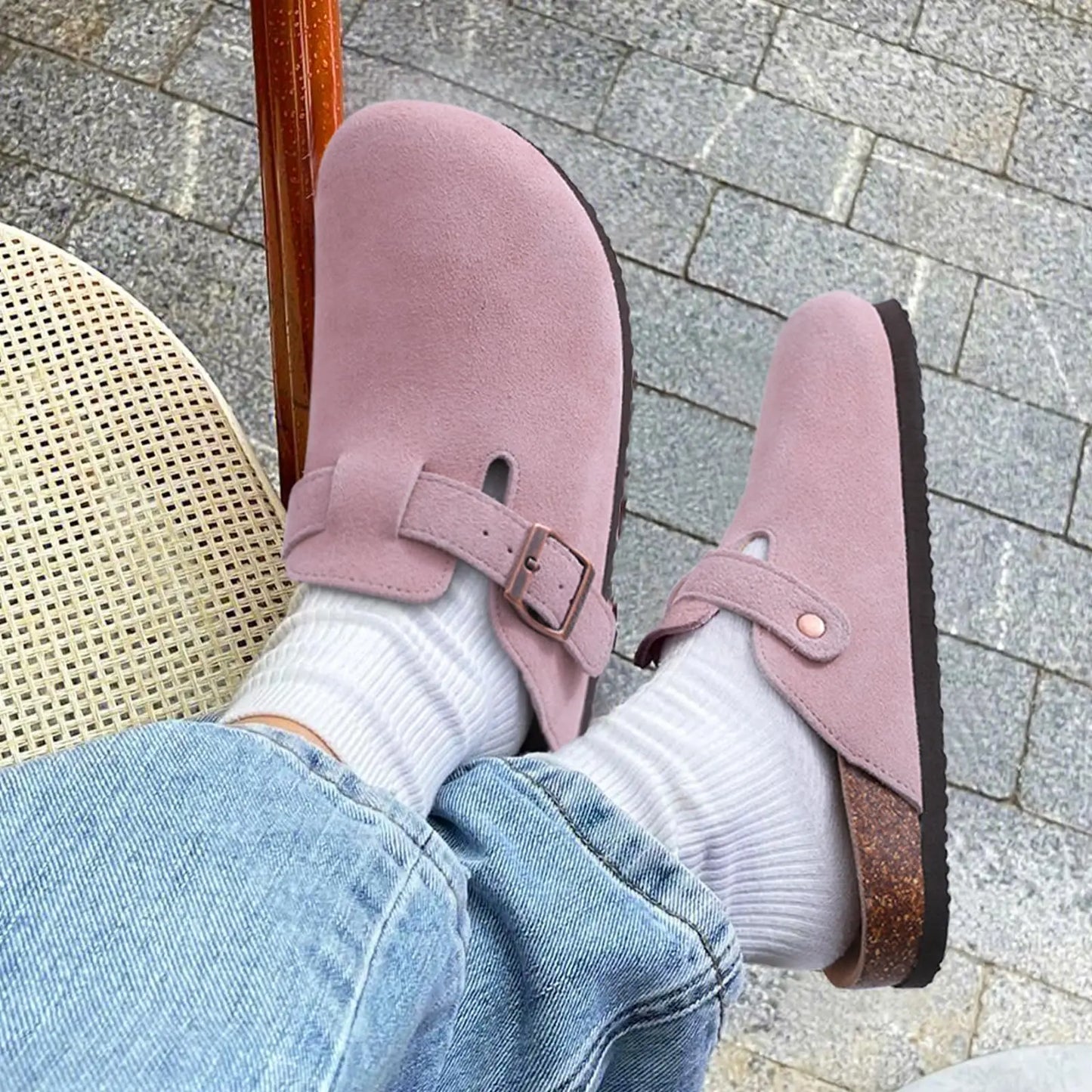 Evshine Men' s Cork Suede Mules with Arch Support Classic Potato Shoes Cozy Cork Footbed Clogs Slippers Men Fashion Beach Sandal