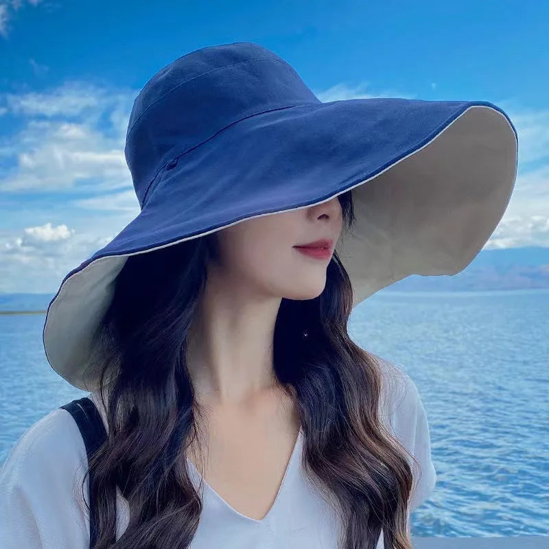 Wide Brim UPF 50+ Sun Hat Women Anti-UV Protection Hiking Fisherman Cap Fold Summer Solid Beach Hat 2024 Double sided Sun hat BAZAARHUBO