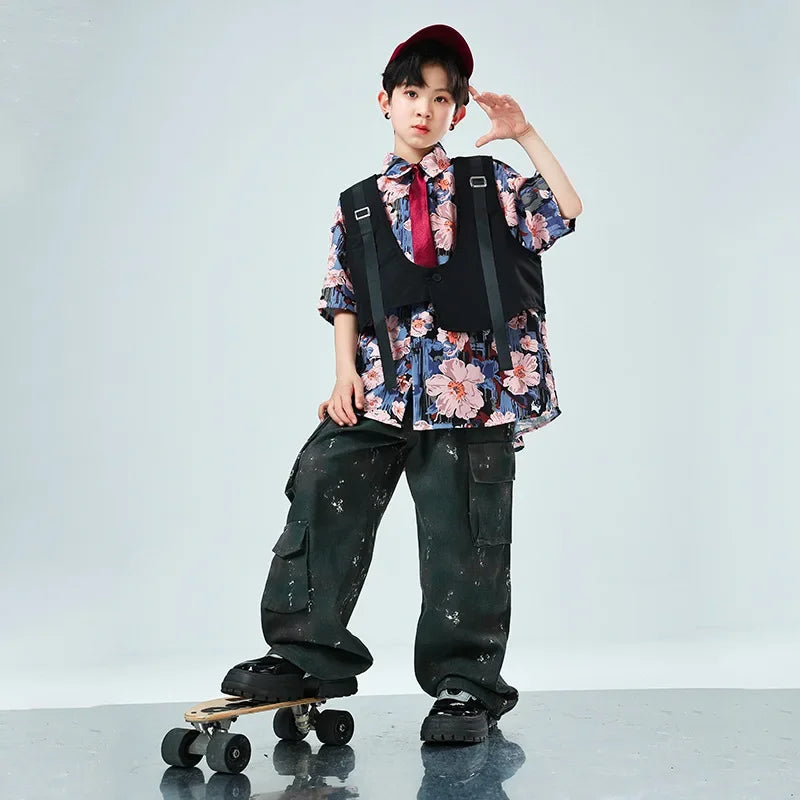 Kids Tracksuits Teens Stage Fashion Show Dance Clothes Boys Girls Suits Sets Vest Pant Shirt Children Jazz Hip Hop Costumes
