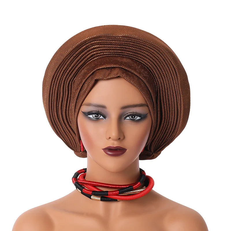 African Headtie Nigerian Aso Oke Headtie Women Hijab Head Wrap Turban Chemo Caps Gele Femme Scarf High Quality for Wedding Party