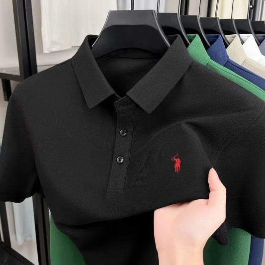 2026 Men's premium summer polo shirt, quick drying, breathable, casual, business fashion, sports, short sleeved, men's clothing