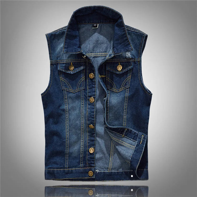 2025 Men's Fashion Jeans Sleeveless Jacket Vest Male Black Blue Denim Jeans Vest  Man Cowboy Outdoors Waistcoat Mens Jacket Vest