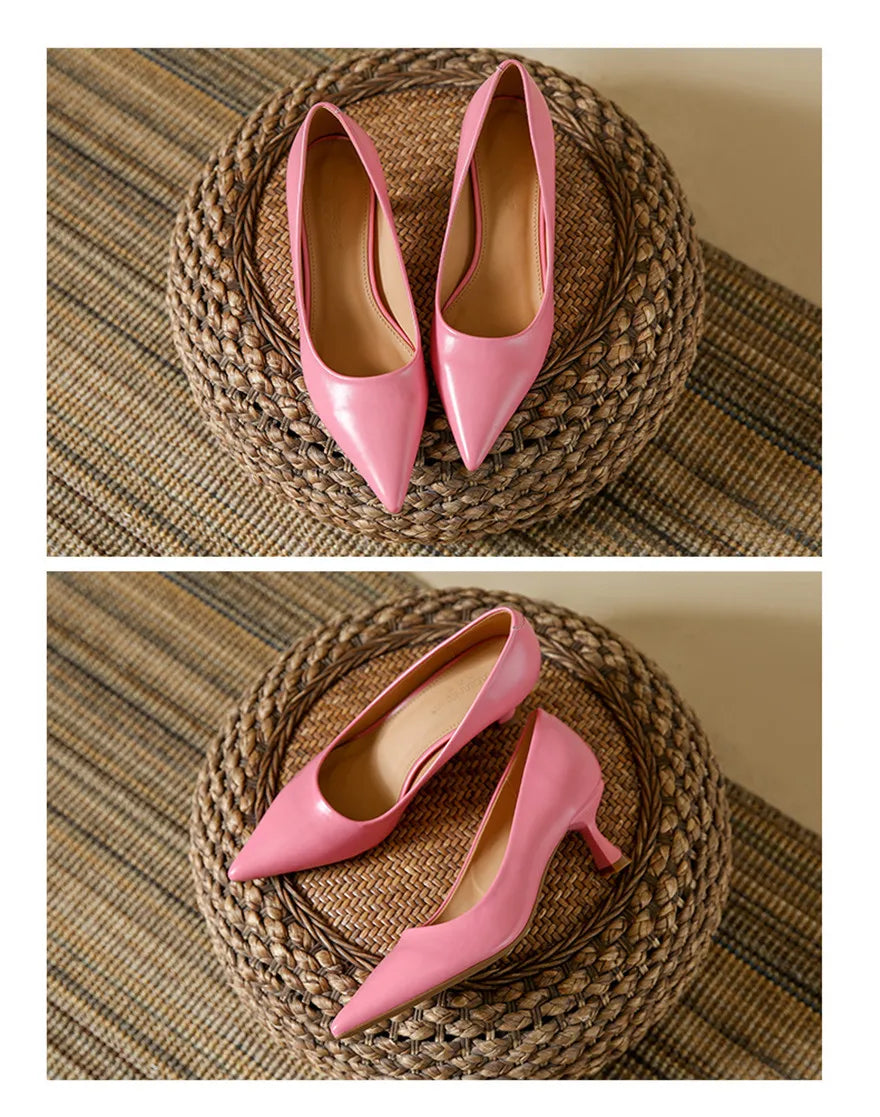 Soft Leather Concise Ladies Office Shoes 2026 Spring Shallow Comfort 6.0cm High Heels Women Pumps Dress Pointy Toe Wedding Shoes