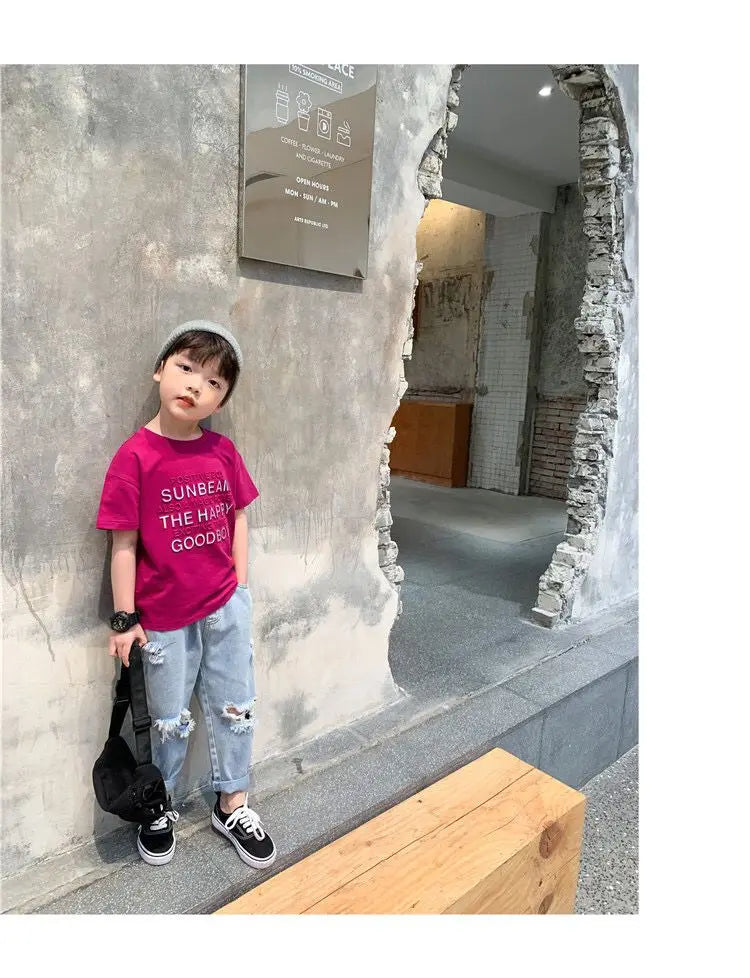 Kids Boys Pants Summer Ripped Jeans New Fashion Children's Baby Loose Casual Jeans Pants Boy and Girl Trousers