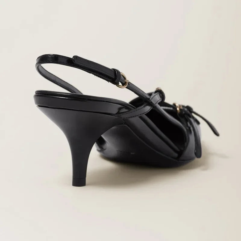 Triple Buckle Sling Back Women Summer Sandals for Women Office Small Square Head High Heels Pointed-toe Back Loop High Heels