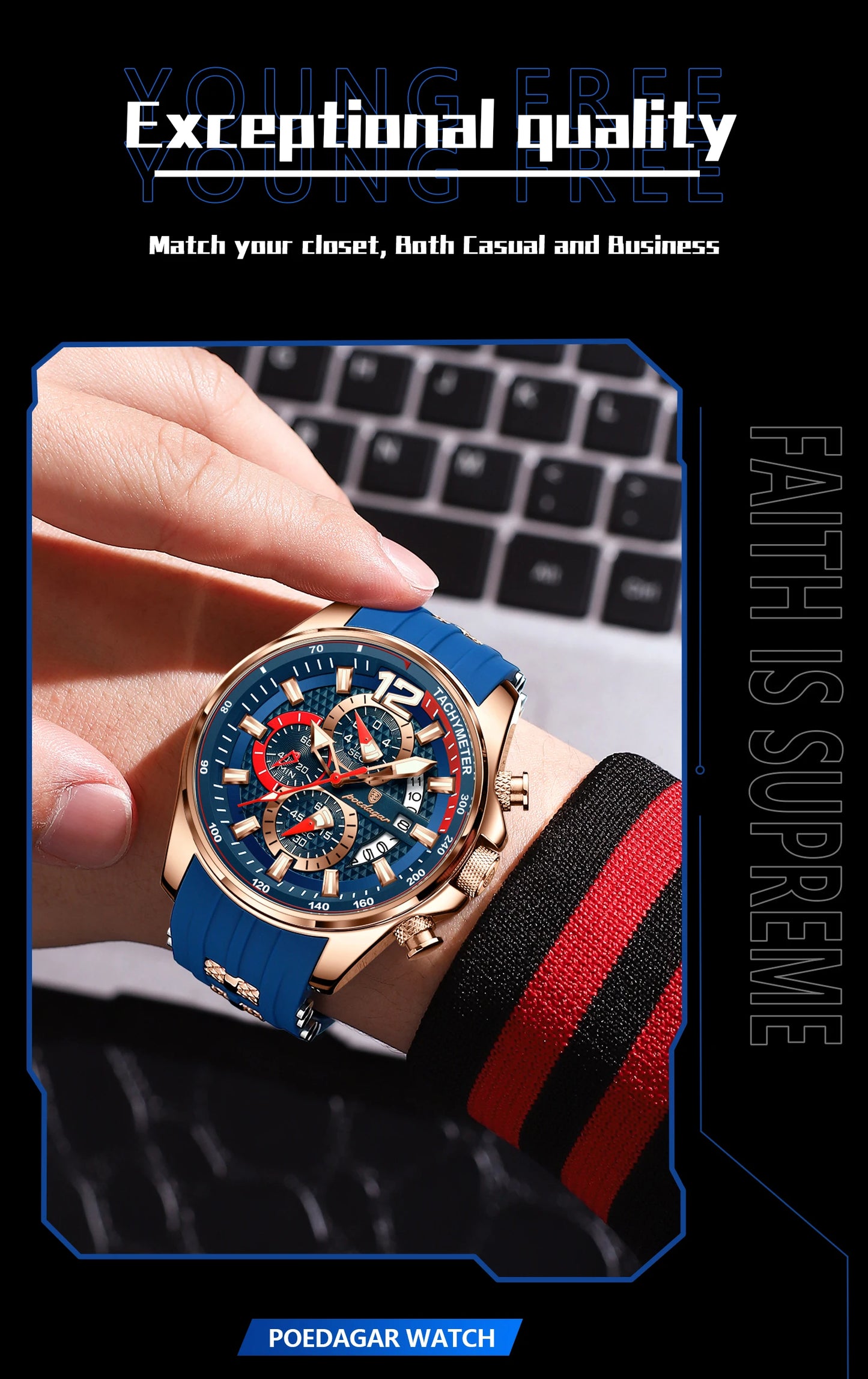 POEDAGAR Luxury Watch For Men Date Chronograph Luminous Waterproof Silicone Male Watch Fashion Sports Quartz Men's Watches Reloj