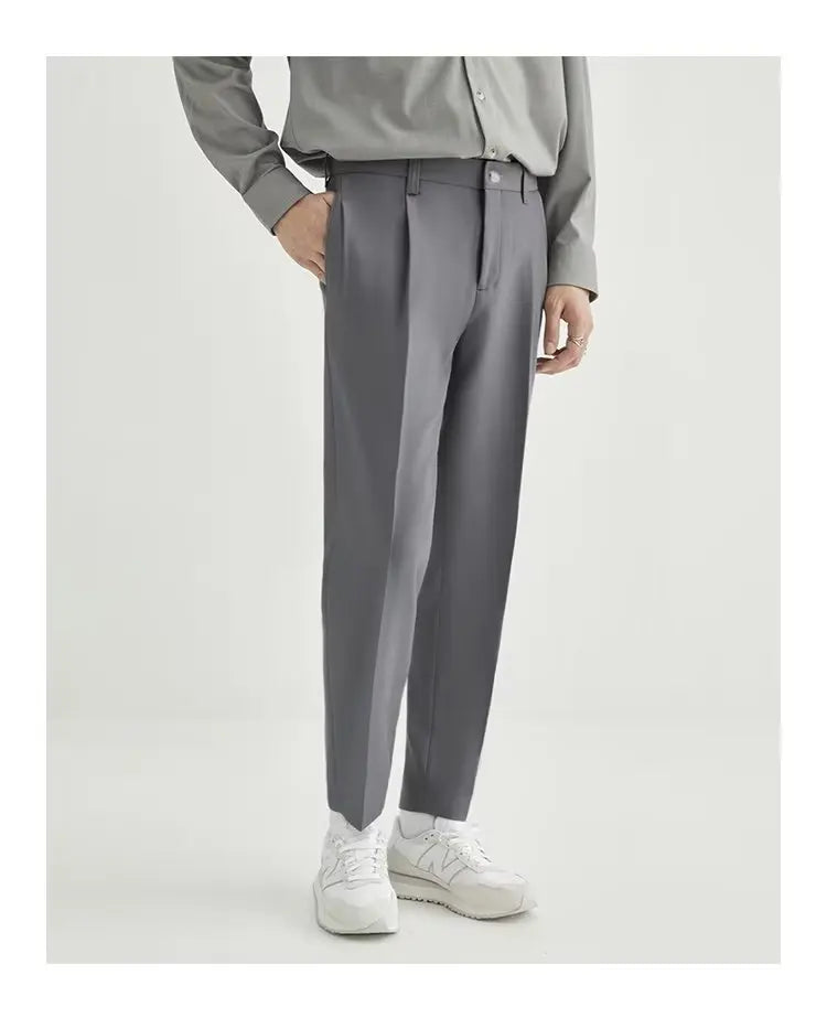 Spring and Summer Draped Trousers for Men's Cropped Trousers Straight Loose Men's Light Business Draped Casual Pants