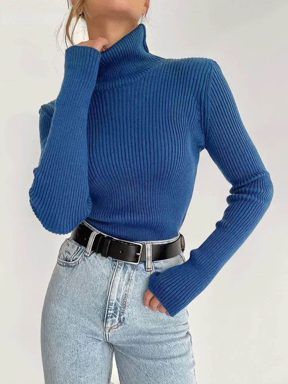 AOSSVIAO 2026 Basic Mock Neck Ribbed Sweaters for Women Cute Sexy Knitted Autumn Winter Warm Fitted Fashion Pullover Sweater