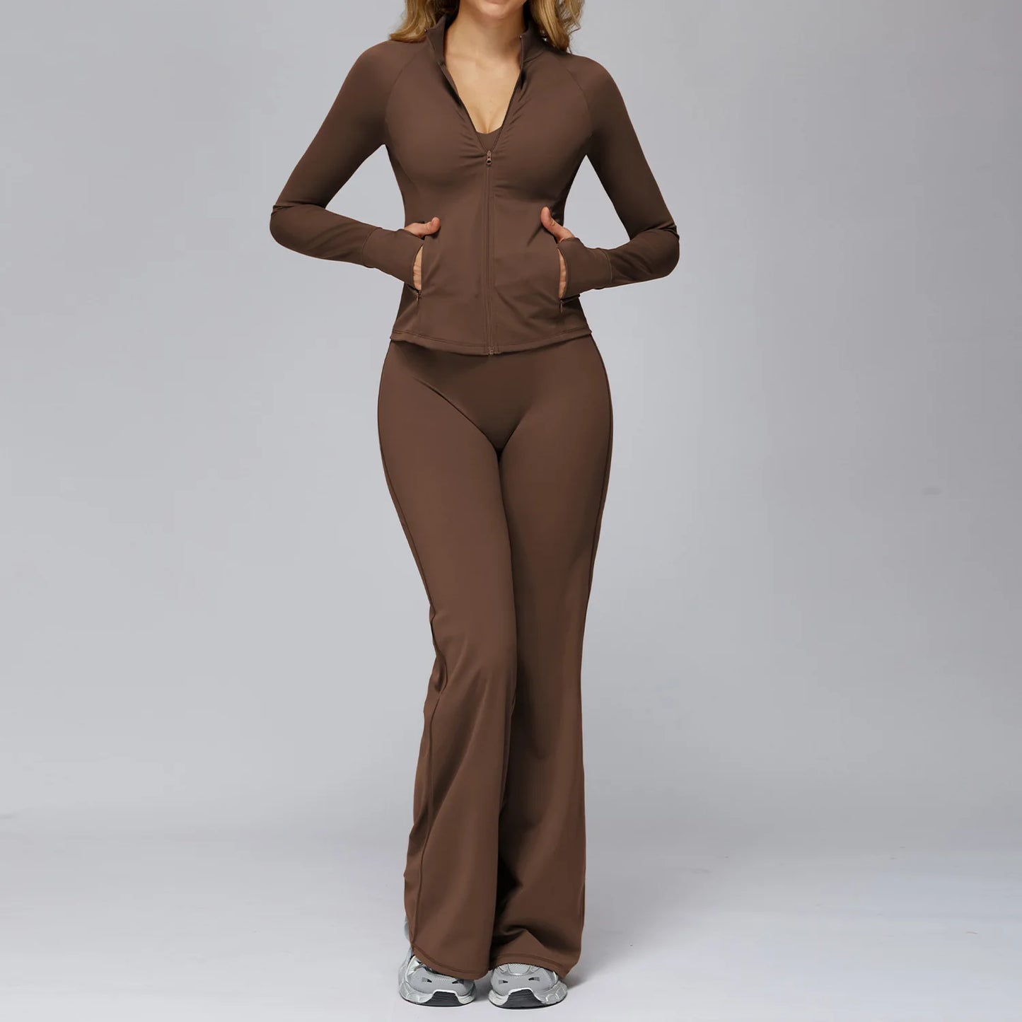Yoga Set 2PCS Women Sportswear Workout Clothes Seamless Athletic Wear Gym Legging Fitness Bra Crop Top Long Sleeve Sports Suits