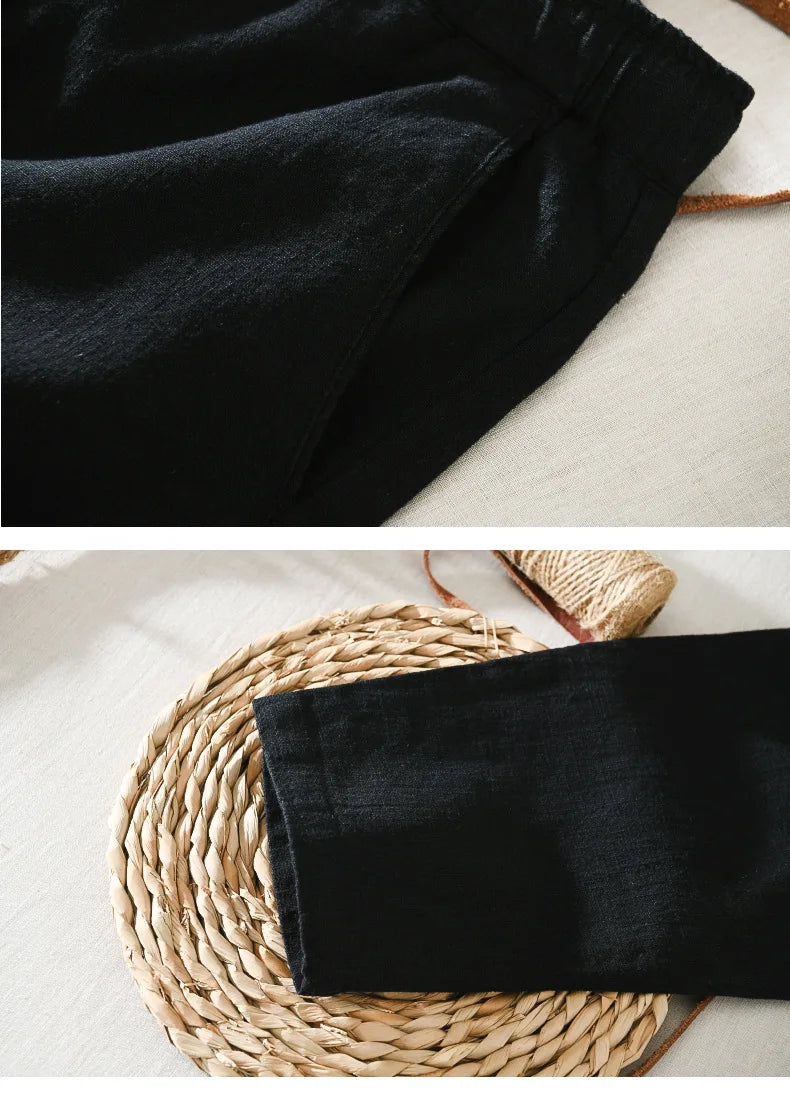 Summer New Casual Linen Ankle-length Pants for Men Clothing Simple Drawstring Thin Streetwear Oversize BL8226