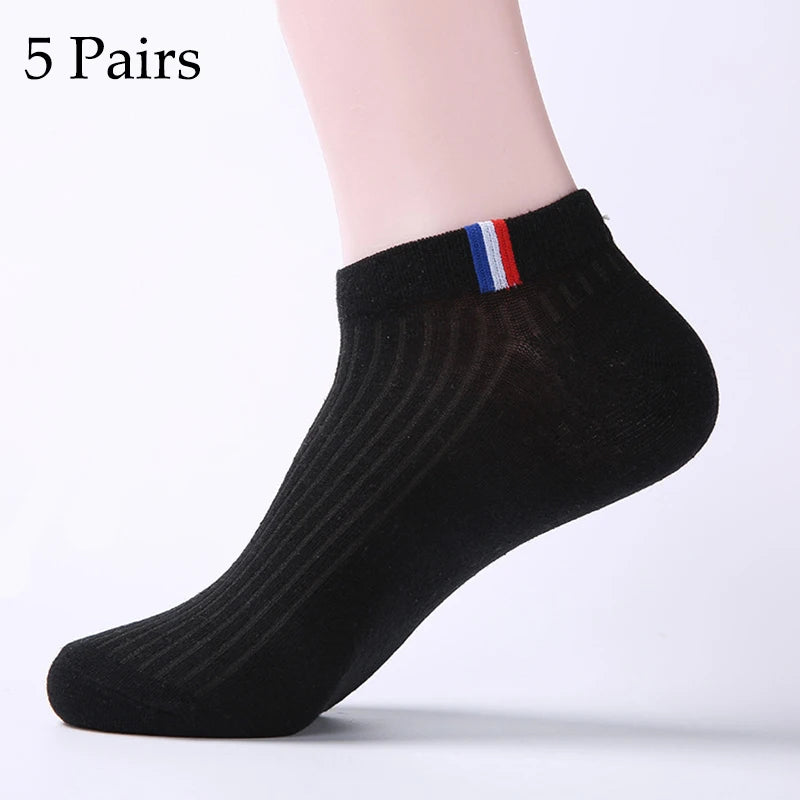 5 Pairs Thin Boat Socks Summer Blending Plain Color Mens Casual Breathable Sweat Absorbing Calibration