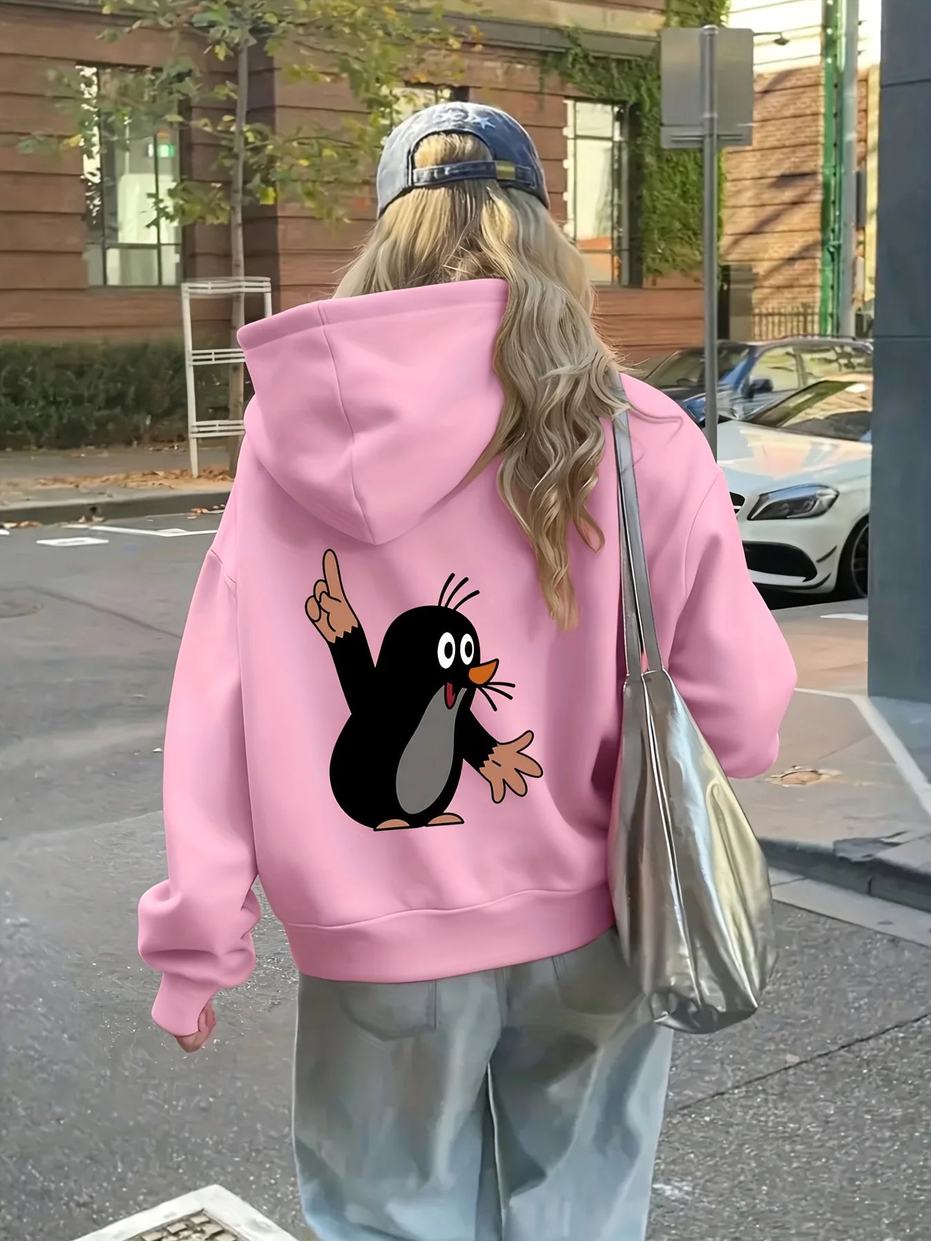 Women's autumn and winter warm and loose casual NOPE not today printed suede long sleeved hooded sweatshirt BAZAARHUBO