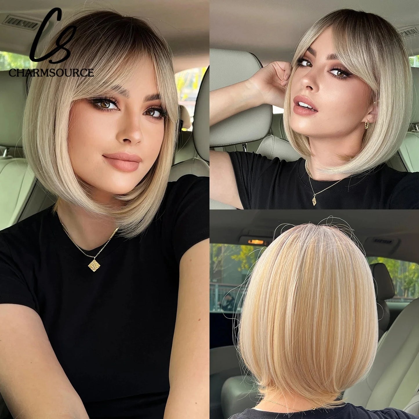 Copper Ginger Short Bob Straight Synthetic Wig with Bangs Heat Resistant Natural Looking Hair for Women Daily Use Cosplay Party