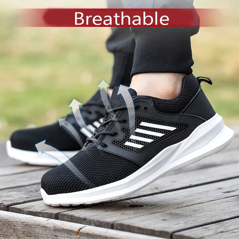 Safety Shoes for Men Steel Toe Safety Sneaker Anti-Smashing Black Work Boots Comfortable Wear-resisting Boots for Work as Hiking
