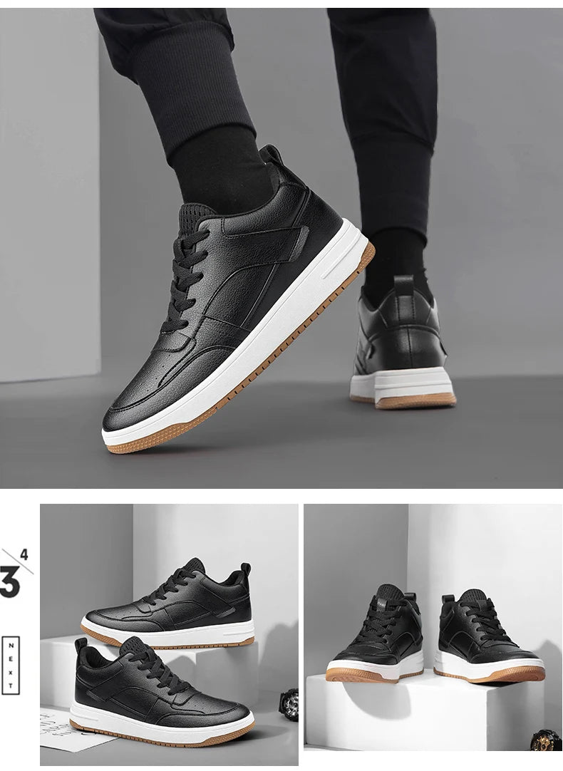 Men Genuine Leather Casual Shoes Men Sneakers Men Skateboard Shoes Comfortable Platform Male Footwear Height Increase Insole 6-8
