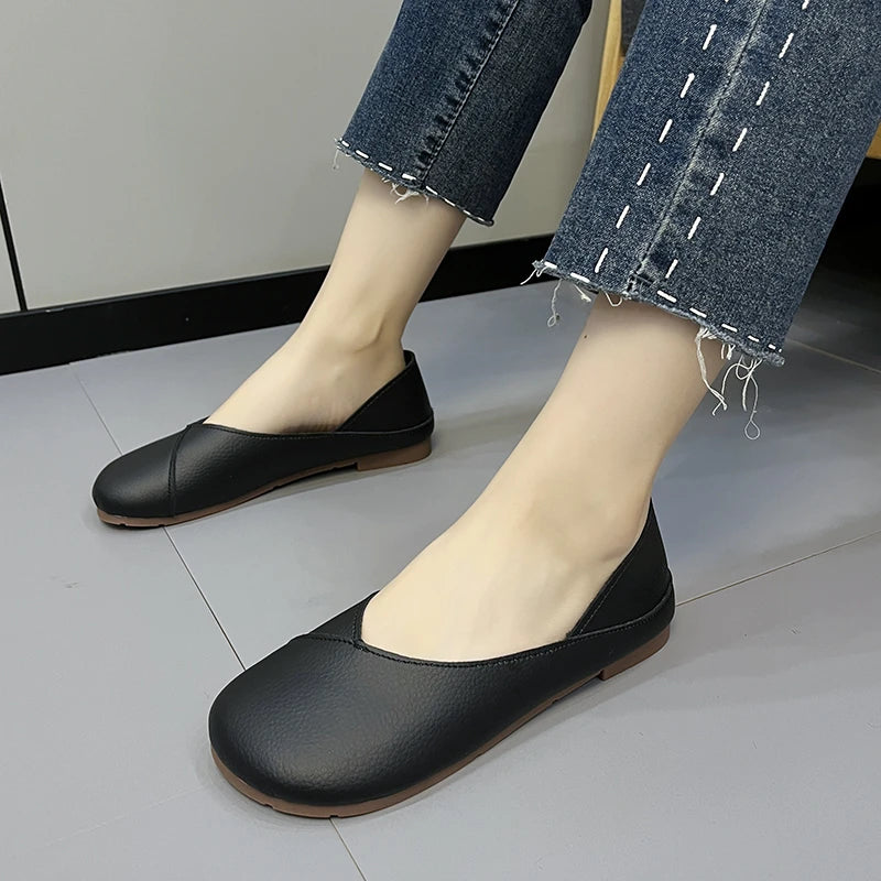 Genuine Leather Spring Autumn Handmade Flats Ballerina Shoes Women Loafers Comfortable Soft Leather Women Flats Shoes