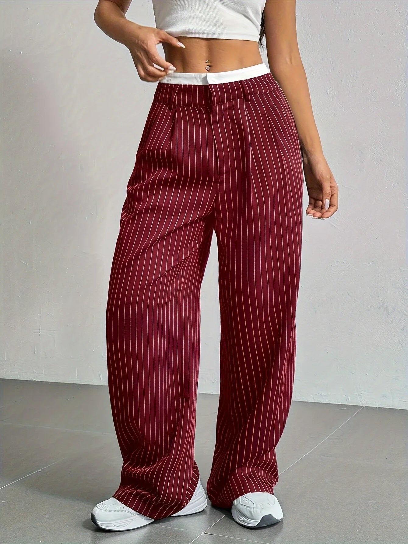 Fashion Pants Women's Stripe Straight Pants 2024 Autumn Winter High Waisted Casual Suit Pants Office Lady Women Trousers Bottoms BAZAARHUBO