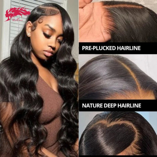Ali Queen 6X6/7X7 HD Body Wave Lace Frontal Wig Transparent 13X4&13X6 Front Indina Virgin Human Hair 180 Density