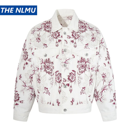 American High Street Retro Floral Embroidered Denim Jacket Hip Hop Loose Casual Trendy Brand Jeans Coat Tops