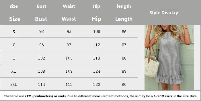 Casual Ruffle  Dress Striped Sleeveless City Commute Summer Fashion Ladies' H-Style Loose Fit round Neckline Polyester